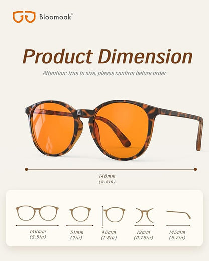Bloomoak 99% Orange Blue Light Blocking Glasses,Retro Trendy Round Style,Relieve Eye Fatigue,Improve Sleep For Screens/Games
