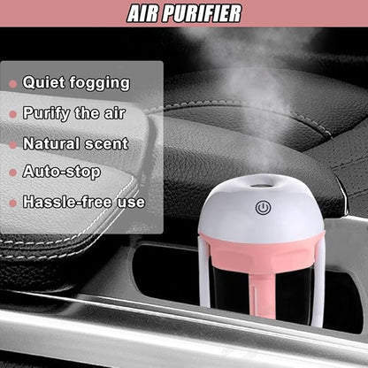 Car Humidifier, Portable Mini Aromatherapy Essential Oil Diffuser, 180-Degree Rotation Cool Mist Humidifier, Vehicle Air Freshener Diffuser with 12V Charging Port for Home Office (Pink)