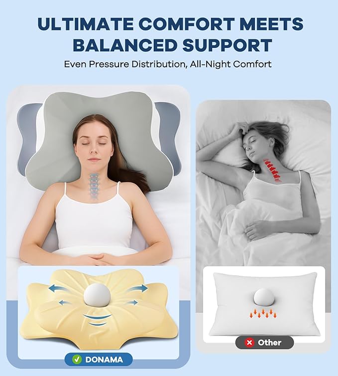 DONAMA Cervical Pillow for Neck and Shoulder,Contour Memory Foam Pillow,Ergonomic Neck Support Pillow for Side Back Stomach Sleepers with Pillowcase