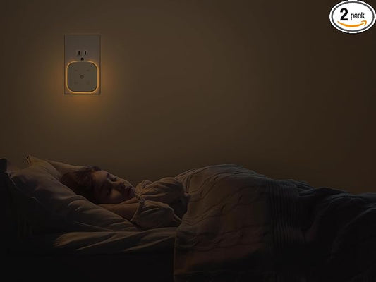 2 Pack Very Dim Sleep Night Lights Plug into Wall, Sleep Light for Kids and Adult, Bedroom Night Light, Light Sensor, LED, Dimmable, Warm Soft Light Plug in Night Light