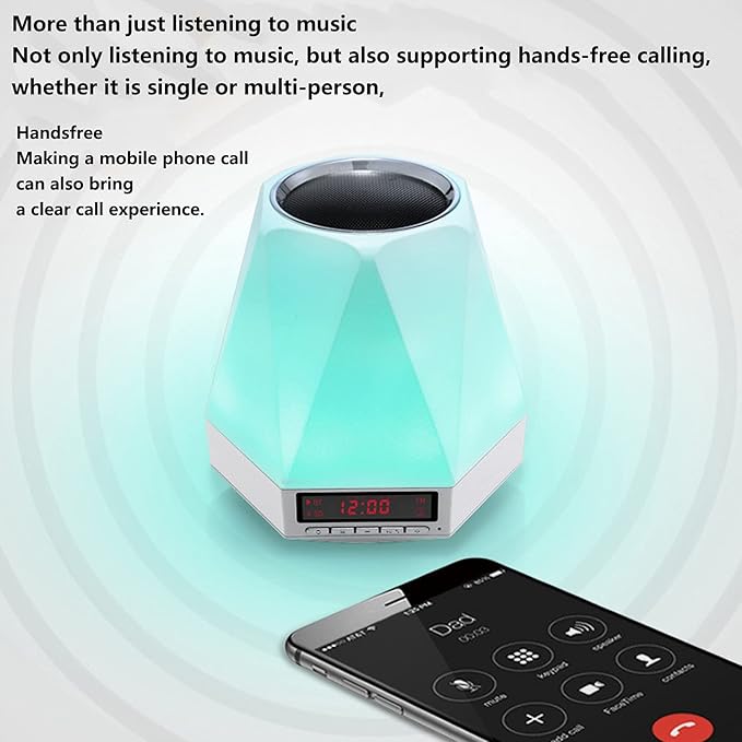 Smart Wake Up Light Alarm Clock, t-Button Dimmable LED Colorful Night Subwoofer 360 ° Stereo Surround Sound,Black(Crack White)