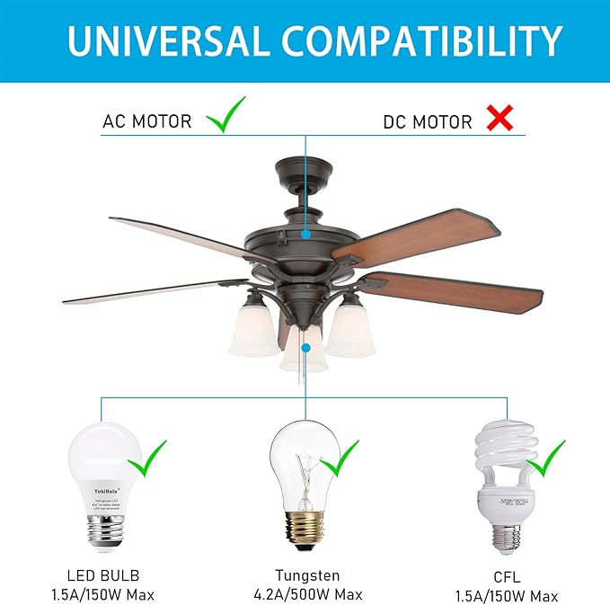 Smart WiFi Ceiling Fan Remote Control Kit, Universal Fan Remote, Controlled by Remote/WiFi/Voice, 3 Speeds 12 Timing, Compatible with Alexa, Google Assistant, Smart Life App, No Hub Required