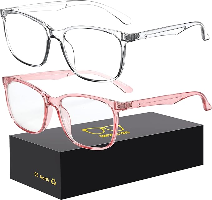 Blue-Light Blocking Glasses Computer Reading/Gaming/TV/Phones Glasses Fashion Anti Eyestrain UV Glasses for Women Men（C1 Transparent + Pink）