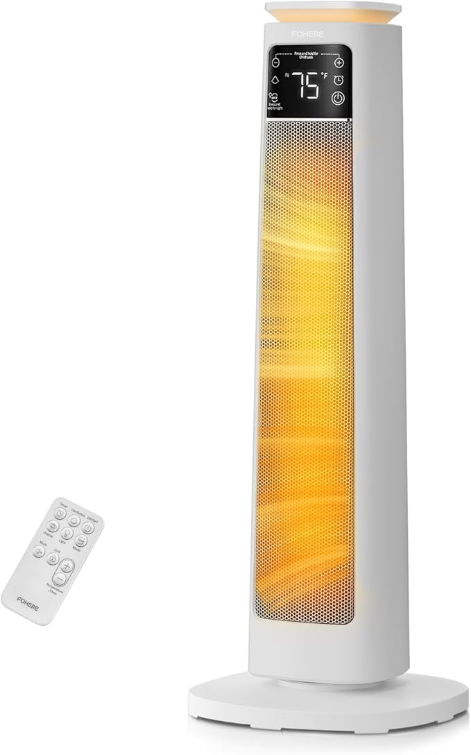 Space Heater for Large Room, FOHERE 24" Electric Heaters for Indoor Use with Thermostat and Remote, 70° Oscillation, 12H Timer, Overheat and Tip-Over Protection, Fan Mode for Home Bedroom Office