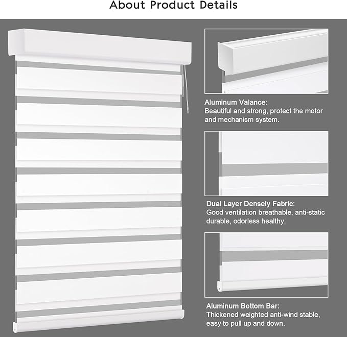 Changshade Custom Motorized Smart Zebra Blinds Remote Control, Cordless Blackout Electric Automatic Shades for Indoor Windows Doors Work with Alexa, Google Home, Apple Homekit, SmartThings, White
