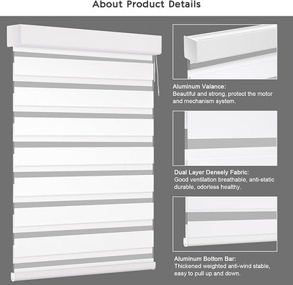 Changshade Custom Motorized Smart Zebra Blinds Remote Control, Cordless Blackout Electric Automatic Shades for Indoor Windows Doors Work with Alexa, Google Home, Apple Homekit, SmartThings, White