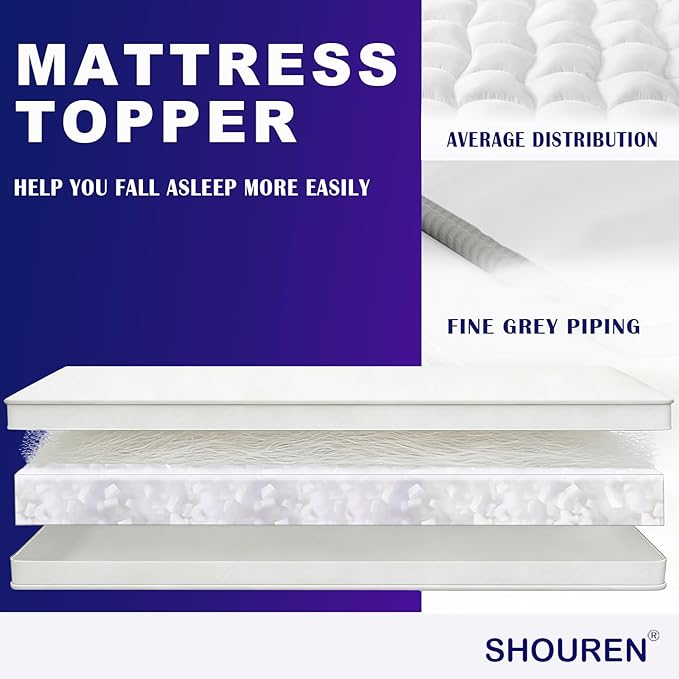 SHOUREN Memory Foam Mattress Topper Full for Back Pain Relief, 2~3In Thick Plush Gel Foam Bed Topper 1700 GSM, Smooth & Supportive Pressure Relief, 75" x 54"
