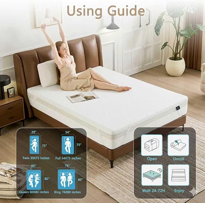 3 Inch Memory Foam Mattress Topper Twin Size - CertiPUR-US Certified - Gel Cooling Mattress Pad with Removable Bamboo Cover,Bed Topper for Pressure Relief(White) (White, Full)