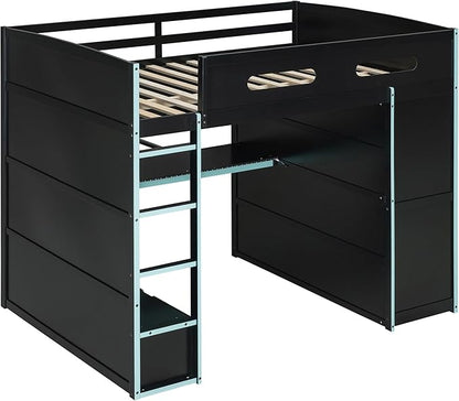 GOWE Full Size Wood Loft Bed with Desk,Wardrobe,Ample Storage Space,and RGB Light, Cloud Blue(Old SKU:LT000261AAC)