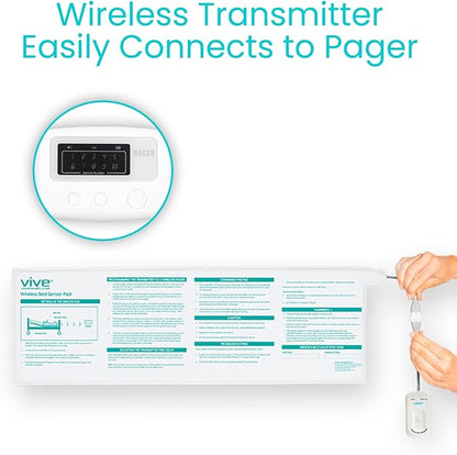 Vive Wireless Bed Alarm - Motion Sensor Kit for Elderly Dementia Patients - Weight Movement Pressure Pad Detector - Automatic Health Alert System for Mat Elderly