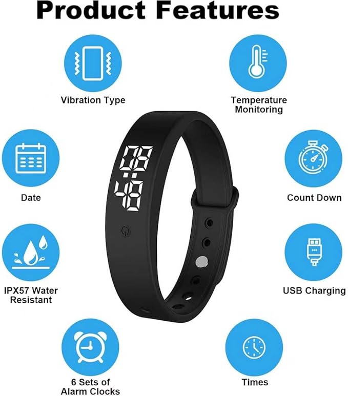 Vibrating Alarm Wristband Deaf People Watch Band Fit Sleeps Rise Silent Shock Clock Bracelet Bands for Heavy Sleepers Wearable Wrist Band That Won't Wake Partner Vibration Bed Shaker
