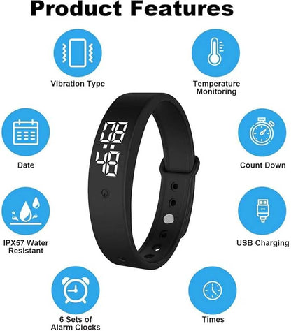 Vibrating Alarm Wristband Deaf People Watch Band Fit Sleeps Rise Silent Shock Clock Bracelet Bands for Heavy Sleepers Wearable Wrist Band That Won't Wake Partner Vibration Bed Shaker