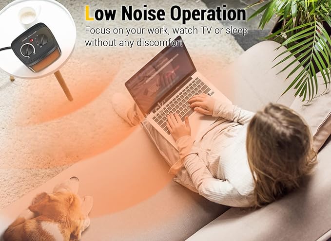 Space Heater, 1500W Electric Heaters Indoor Portable with Thermostat, PTC Fast Heating Ceramic Room Small Heater with Heating and Fan Modes for Bedroom, Office and Indoor Use，12IN