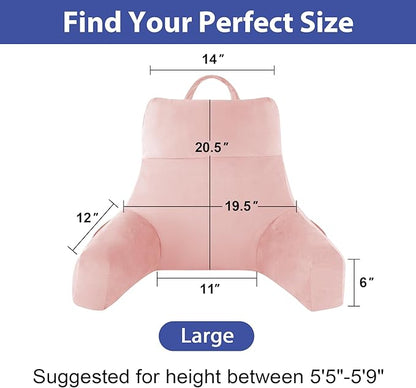 Back Pillow for Bed Sitting up, Reading Pillow for Sitting in Bed Adult, Back Support Pillow, Memory Foam Sit up Lounge Backrest Pillow with Arms for TV, Couch, Chair, Dorm, 20 Inch, Pink