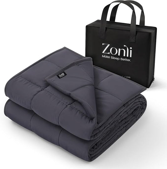 ZonLi Weighted Blanket for Adults (48"x72", 12lbs, Dark Grey) Twin Size High Breathability Cooling Heavy Blanket, Soft Material with Premium Glass Beads, All-Season, Easy Care