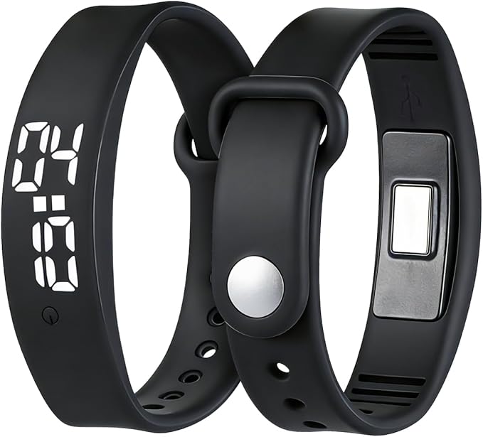 Vibrating Alarm Wristband Bracelet with Pedometer Sleep Vibration Alarm Black Accurate Step Counting Real Temperature LED Display for Fitness Tracking
