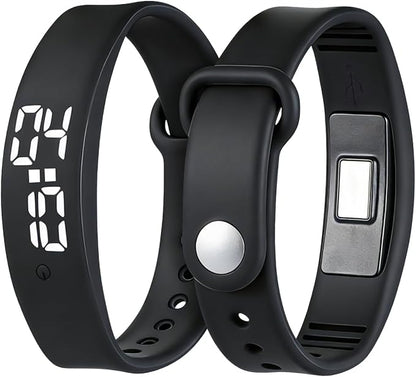 Vibrating Alarm Wristband Bracelet with Pedometer Sleep Vibration Alarm Black Accurate Step Counting Real Temperature LED Display for Fitness Tracking