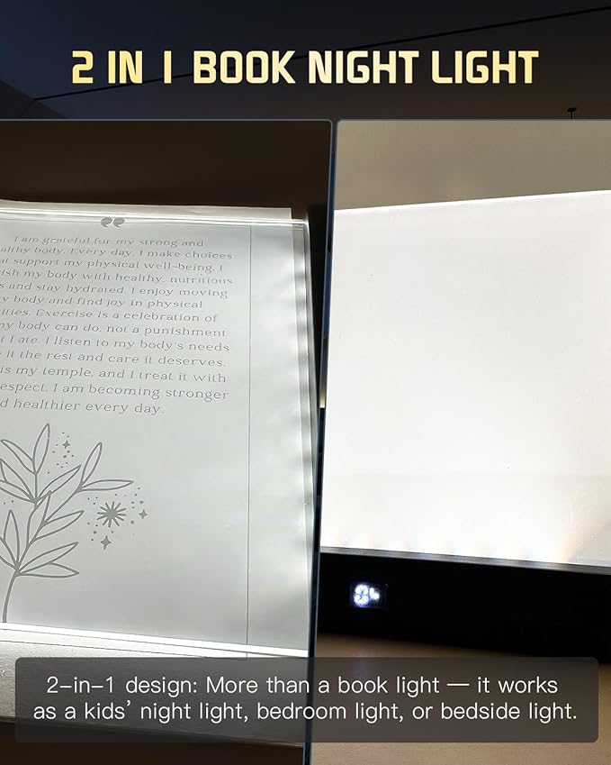 Book Light for Reading at Night Rechargeable Booklights Flat Smart LED Page Glow up Full Bookmark in Bed Loght Portable Panel Lamp Best Full Screen Luz Para Leer Libros De Noche Shelf