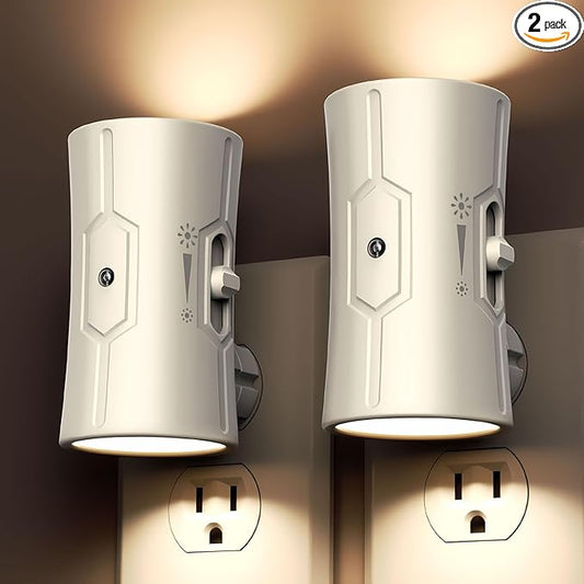 Night Light, LED Night Lights Plug into Wall, [2 Pack] Warm White 3000K, 0-100LM Adjustable Brightness Light Sensor Nightlights Plug in wall for Hallway, Bathroom, Adults, Neutral Beige