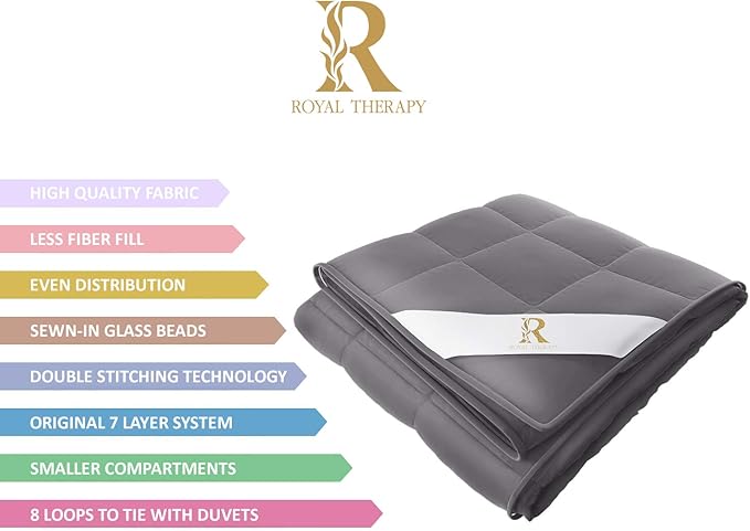 Royal Therapy Weighted Blanket - Heavy 100% Cotton Blankets with Premium Glass Beads (60''x80'' 20lbs, Royal Grey), Suitable for One Person (~200lb) - Use on Queen/King Bed