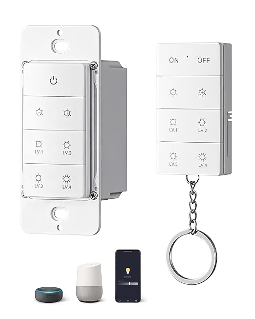 DEWENWILS Smart Dimmer Switch with Remote, Single-Pole, Needs Neutral Wire, 2.4GHz Wi-Fi Electrical Light Dimming Switch Works with Alexa & Google Home, Remote/WiFi Smart Control Dimmer, ETL Listed
