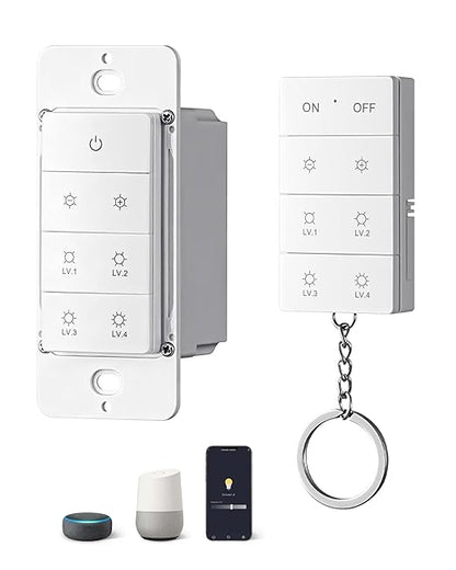 DEWENWILS Smart Dimmer Switch with Remote, Single-Pole, Needs Neutral Wire, 2.4GHz Wi-Fi Electrical Light Dimming Switch Works with Alexa & Google Home, Remote/WiFi Smart Control Dimmer, ETL Listed