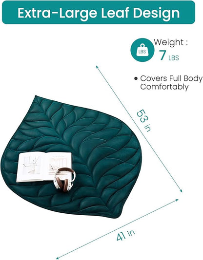 Weighted Lap Blanket 7 lbs 41"×53", Luxury Soft Small Weighted Lap Pad for Adults,Portable Travel Leaf Weighted Throw Blanket for Relaxation, All-Season Use and Machine Washable Deep Green