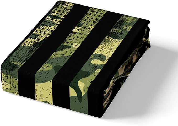 Manfei Aircraft Sheet Set King Size, Army Camouflage Airplane Bed Sheet Set 4pcs with Deep Pocket Fitted Sheet + Flat Sheet + 2 Pillowcases, Green Camo American Flag Bedding Set for Kids Boys Adults