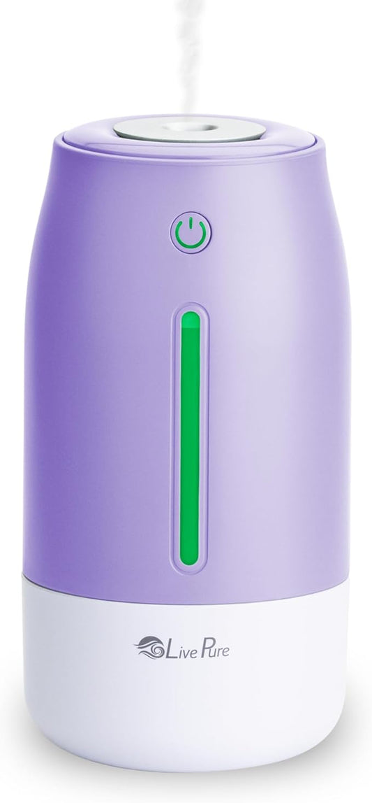 LivePure Cool Mist Humidifiers for Bedroom. Small Humidifier for Babies, Nursery, Plants, Office. Ultrasonic Cool Mist Humidifier w/Quiet Operation, USB-C Rechargeable. Lavender
