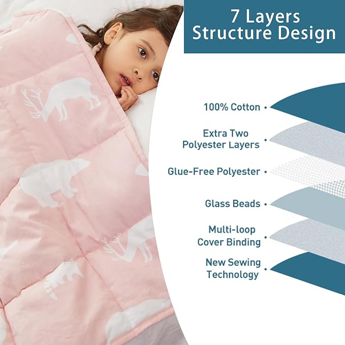 Hiseeme Weighted Blanket (36"x48", 5lbs) Cooling Breathable Heavy Blanket Throw with Premium Glass Bead Pink Animals
