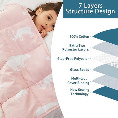 Hiseeme Weighted Blanket (36"x48", 5lbs) Cooling Breathable Heavy Blanket Throw with Premium Glass Bead Pink Animals