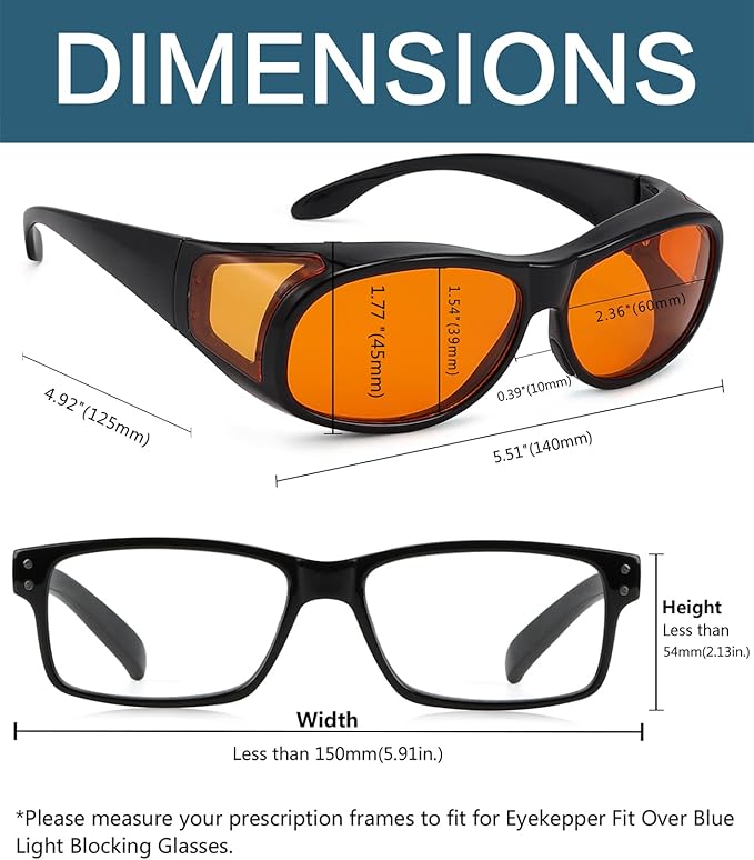 BLUELESS Fitover Blue Light Blocking Computer Glasses with Orange Tinted Sleep Glasses, Black