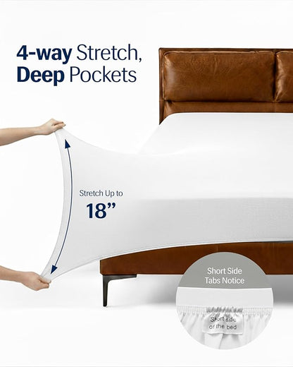 REST® Evercool®+ Starter Sheet Set, Cali King, White, Breathable Bed Sheet for Hot Sleeper and Night Sweats, with Pillowcases, Ionic+ Self-Cleaning Silver Yarn for Sensitive Skin, 3PCS No Flat Sheet