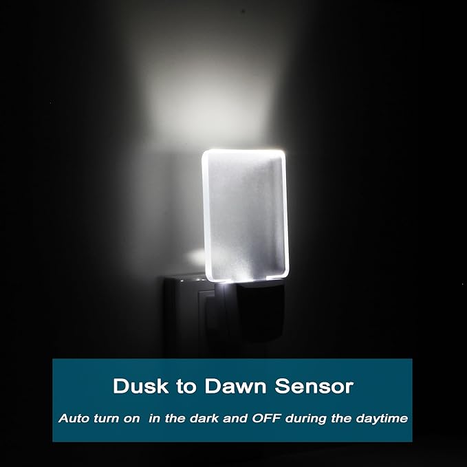 2 Pack 0.5W Plug in LED Night Light with Dusk to Dawn Sensor Daylight Cool White