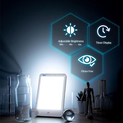 AABY WL21 Light Therapy Lamp UV Free Flicker Free 10000 Lux LED White Bright Light 3-Step Brightness 3-Step Timer Indicator Touch Control Compact Size Portable Mood Up-Lifter