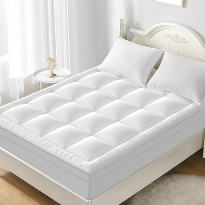 YUGYVOB Full Size Mattress Topper - 800GSM Extra Thick Cooling & Breathable Mattress Pad with Deep Pocket 8"-21" & Soft Down Alternative Filling, White