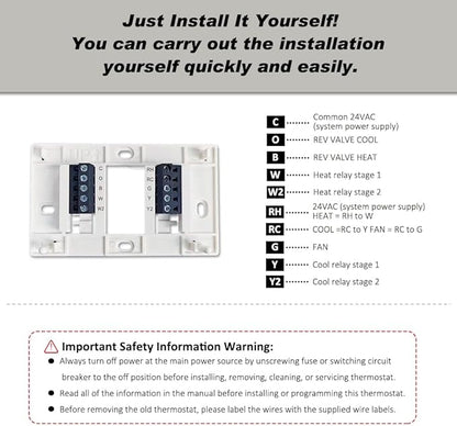 Programmable Thermostat, Thermostat for Home HVAC Systems,Multi-Stage, 2 Heat/2 Cool, White Backlight