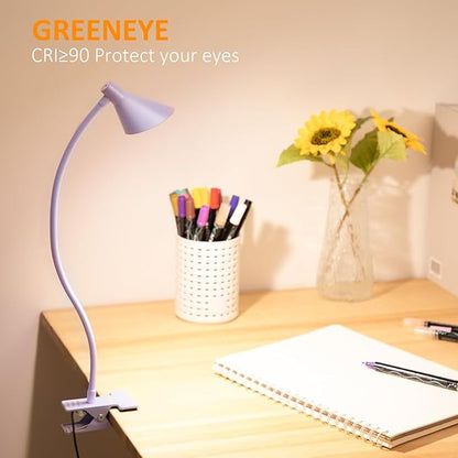 Desk Lamp Clip on Lamp for Bed Headboard LED Reading Light for Bed, 3 Colors 10 Dimmable Brightness, Book Light for Reading in Bed Flexible Neck Clip on Light Clamp Lamp for Bed Desk(Purple)