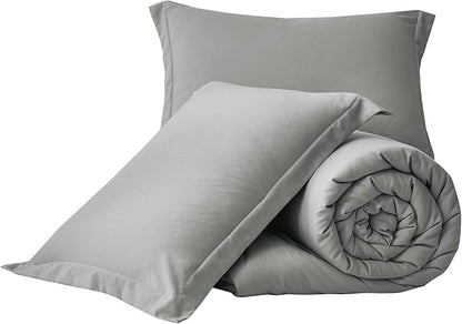 Chezmoi Collection Cliff 3-Piece Lightweight Cooling Comforter Set, Queen- Rayon Derived from Bamboo & Polyester Blended, Soft Breathable Bedding for Hot Sleepers, Light Gray