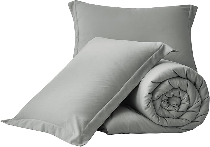 Chezmoi Collection Cliff 3-Piece Lightweight Cooling Comforter Set, King - Rayon Derived from Bamboo & Polyester Blended, Soft Breathable Bedding for Hot Sleepers, Light Gray