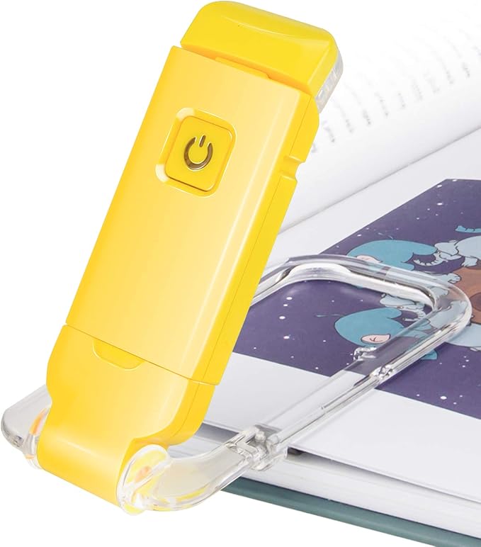 BIGLIGHT Amber Book Reading Light, LED Clip on Book Lights, Reading Lights for Books in Bed, Small Book Light for Kids, USB Rechargeable, 2 Brightness Adjustable for Eye Protection, Yellow