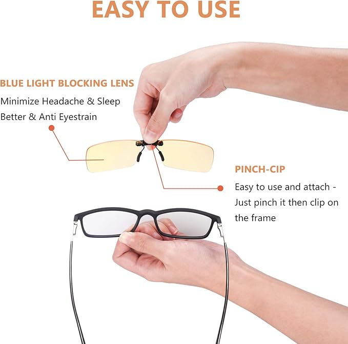 FONHCOO Clip on Blue Light Blocking Glasses Womens Mens over Prescription Glasses Frameless Lens Anti Eyestrain Headaches