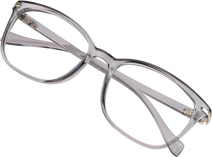 VisionGlobal Blue Light Blocking Glasses for Women/Men, Anti Eyestrain, Computer Reading, TV Glasses, Stylish Square Frame, Anti Glare(Clear Gray,+2.50 Magnification)