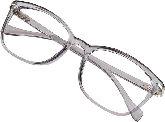 VisionGlobal Blue Light Blocking Glasses for Women/Men, Anti Eyestrain, Computer Reading, TV Glasses, Stylish Square Frame, Anti Glare(Clear Gray,+2.50 Magnification)