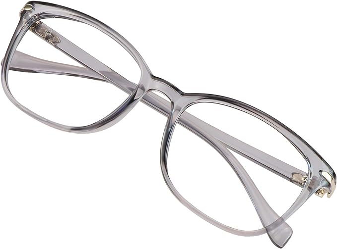 VisionGlobal Blue Light Blocking Glasses for Women/Men, Anti Eyestrain, Computer Reading, TV Glasses, Stylish Square Frame, Anti Glare(Clear Gray,+5.50 Magnification)