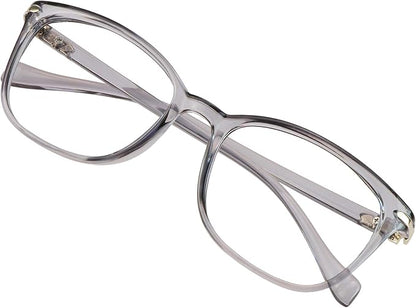 VisionGlobal Blue Light Blocking Glasses for Women/Men, Anti Eyestrain, Computer Reading, TV Glasses, Stylish Square Frame, Anti Glare(Clear Gray,+1.25 Magnification)