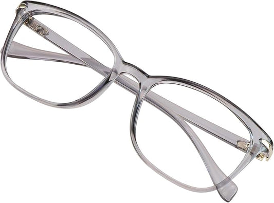 VisionGlobal Blue Light Blocking Glasses for Women/Men, Anti Eyestrain, Computer Reading, TV Glasses, Stylish Square Frame, Anti Glare(Clear Gray,+1.25 Magnification)