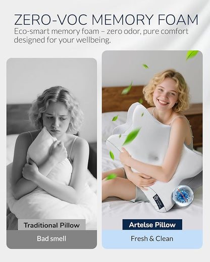 Cervical Neck Pillow for Side & Back Sleepers, Ergonomic Memory Foam Pillow for Sleep Apnea, Neck Pain Relief, Neck Support Pillow with Washable Pillowcase