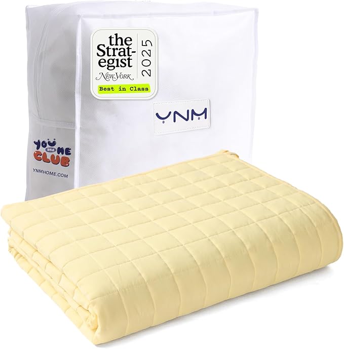 YnM King Size Weighted Blanket for Adults (88x104 Inches, 20 Pounds, Pastel Yellow), Exclusive Smallest Compartments, Heavy Bed Blanket for Two Persons of 90~160lbs on Queen or King Bed