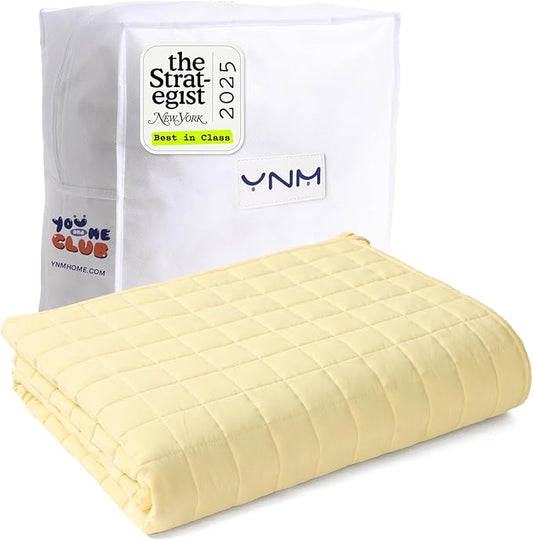 YnM King Size Weighted Blanket for Adults (88x104 Inches, 25 Pounds, Pastel Yellow), Exclusive Smallest Compartments, Heavy Bed Blanket for Two Persons of 110~190lbs on Queen or King Bed